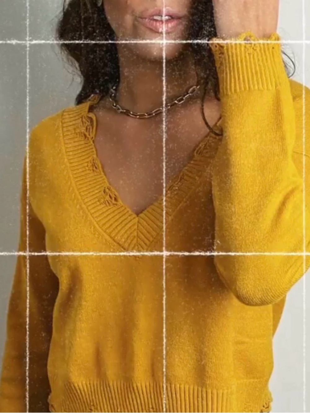 Wild Honey Distressed V-Neck Sweater in Mustard